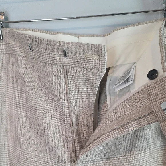 Reiss Linen Beige Cream Plaid Dress Pants 36x32